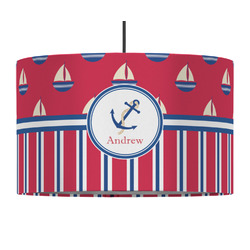 Sail Boats & Stripes 12" Drum Pendant Lamp - Fabric (Personalized)