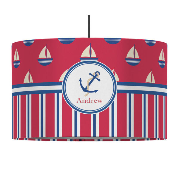 Custom Sail Boats & Stripes 12" Drum Pendant Lamp - Fabric (Personalized)