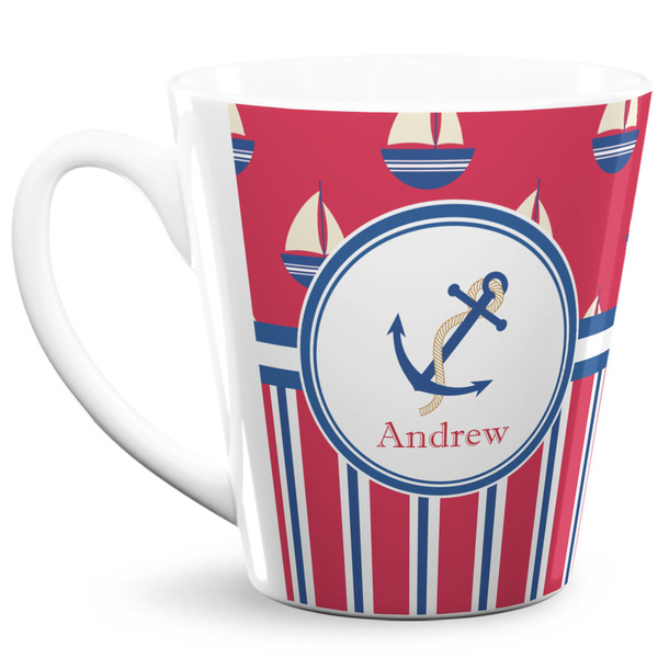 Custom Sail Boats & Stripes 12 Oz Latte Mug (Personalized)