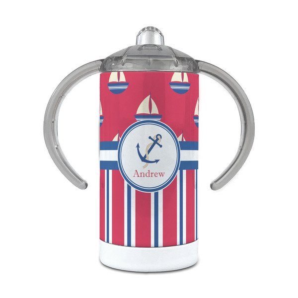 Custom Sail Boats & Stripes 12 oz Stainless Steel Sippy Cup (Personalized)