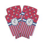 Sail Boats & Stripes Can Cooler (tall 12 oz) - Set of 4 (Personalized)