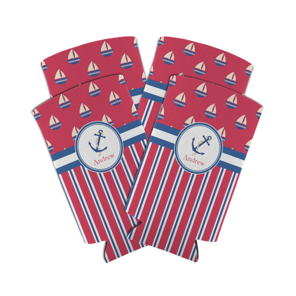 Custom Sail Boats & Stripes Can Cooler (tall 12 oz) - Set of 4 (Personalized)