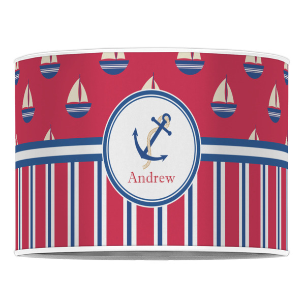 Sail Boats & Stripes 16" Drum Lampshade - FRONT (Poly Film)