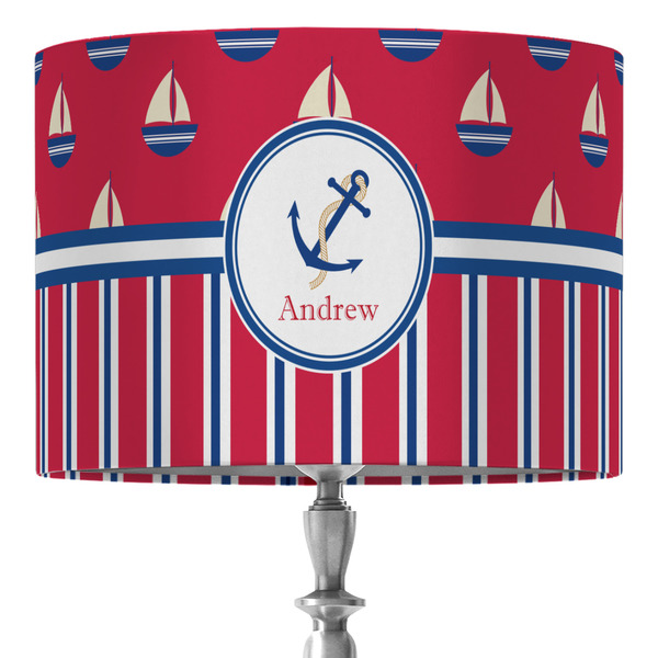 Custom Sail Boats & Stripes 16" Drum Lamp Shade - Fabric (Personalized)