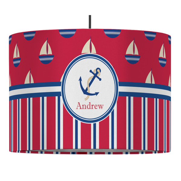 Custom Sail Boats & Stripes 16" Drum Pendant Lamp - Fabric (Personalized)