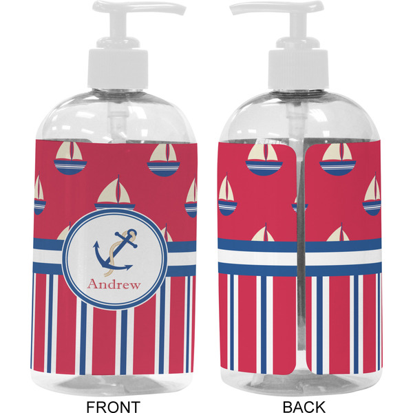 Sail Boats & Stripes 16 oz Plastic Liquid Dispenser- Approval- White