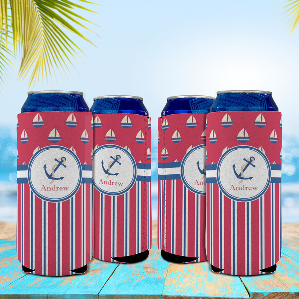 Sail Boats & Stripes 16oz Can Sleeve - Set of 4 - LIFESTYLE