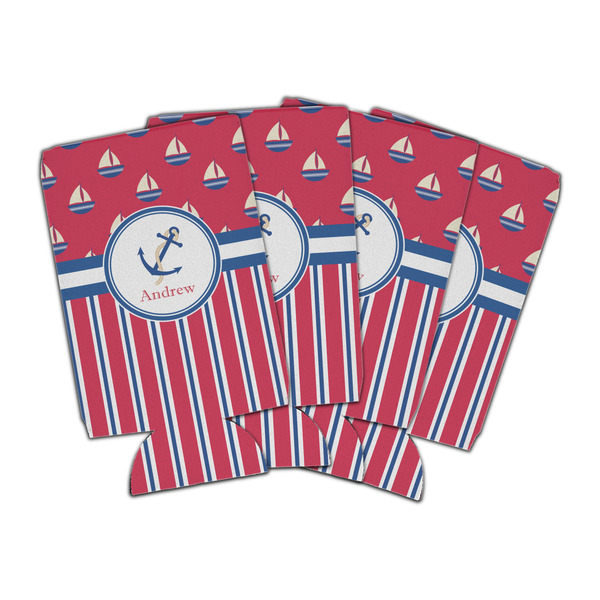 Custom Sail Boats & Stripes Can Cooler (16 oz) - Set of 4 (Personalized)