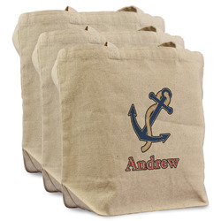 Sail Boats & Stripes Reusable Cotton Grocery Bags - Set of 3 (Personalized)