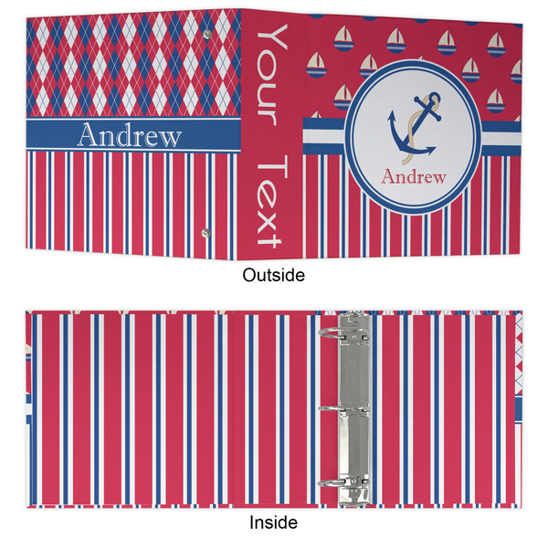 Sail Boats & Stripes 3 Ring Binders - Full Wrap - 3" - APPROVAL