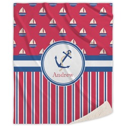 Sail Boats & Stripes Sherpa Throw Blanket - 60"x80" (Personalized)