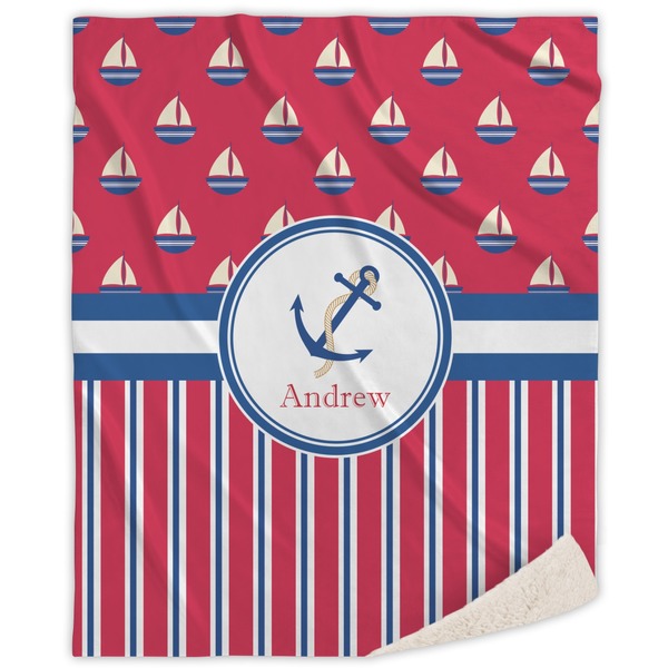 Custom Sail Boats & Stripes Sherpa Throw Blanket - 60"x80" (Personalized)