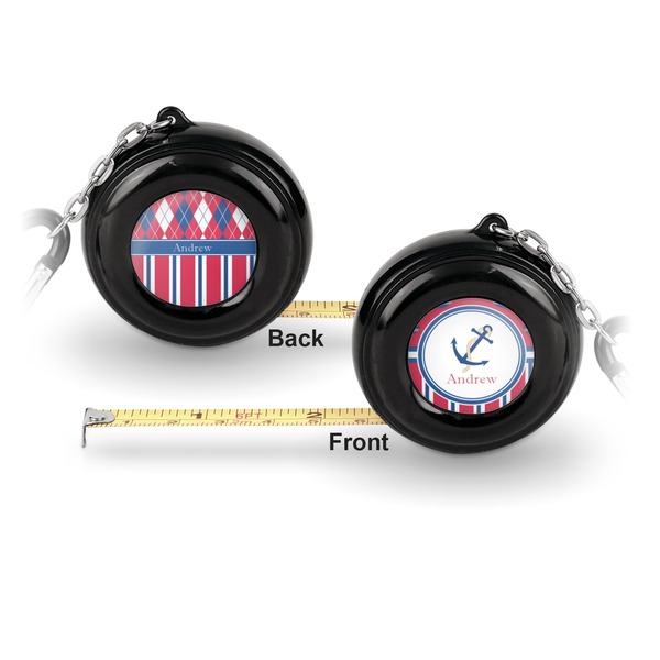 Sail Boats & Stripes 6-Ft Pocket Tape Measure with Carabiner Hook - Front and Back