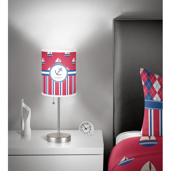 Sail Boats & Stripes 7 inch drum lamp shade - in room