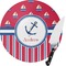 Sail Boats & Stripes Round Glass Cutting Board - Small (Personalized)