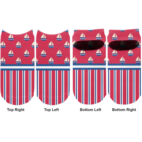 Sail Boats & Stripes Adult Ankle Socks - Double Pair - Front and Back - Apvl