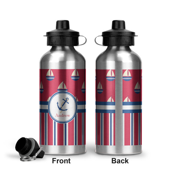 Sail Boats & Stripes Aluminum Water Bottle - Front and Back
