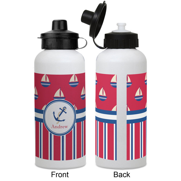 Sail Boats & Stripes Aluminum Water Bottle - White APPROVAL