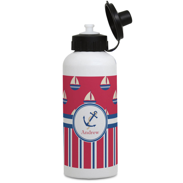 Custom Sail Boats & Stripes Water Bottles - Aluminum - 20 oz - White (Personalized)