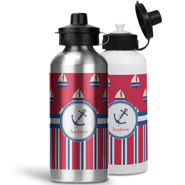Sail Boats & Stripes Aluminum Water Bottles - MAIN (white &silver)
