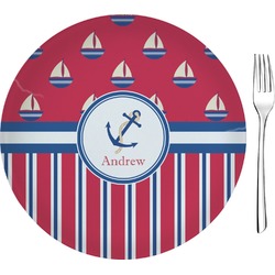 Sail Boats & Stripes Glass Appetizer / Dessert Plate 8" (Personalized)