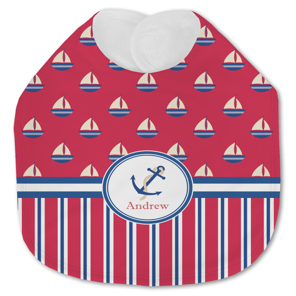 Custom Sail Boats & Stripes Jersey Knit Baby Bib w/ Name or Text