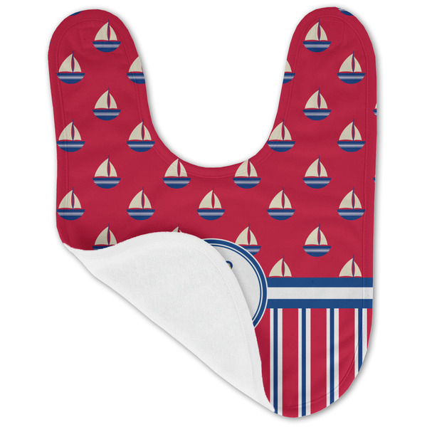 Sail Boats & Stripes Baby Bib - AFT folded