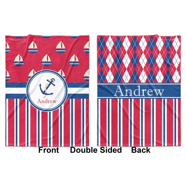 Sail Boats & Stripes Baby Blanket (Double Sided - Printed Front and Back)