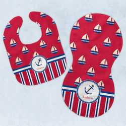 Sail Boats & Stripes Baby Bib & Burp Set w/ Name or Text
