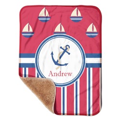 Sail Boats & Stripes Sherpa Baby Blanket - 30" x 40" w/ Name or Text