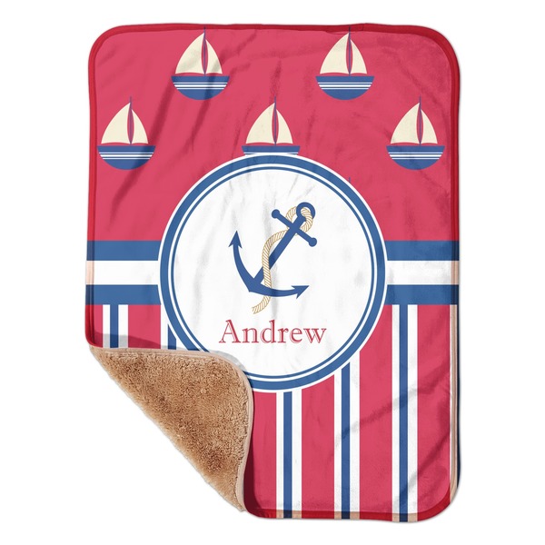 Custom Sail Boats & Stripes Sherpa Baby Blanket - 30" x 40" w/ Name or Text