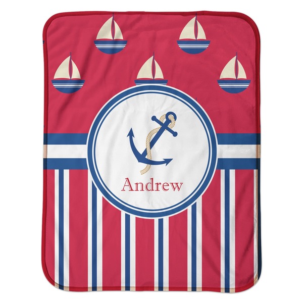 Sail Boats & Stripes Baby Sherpa Blanket - Flat