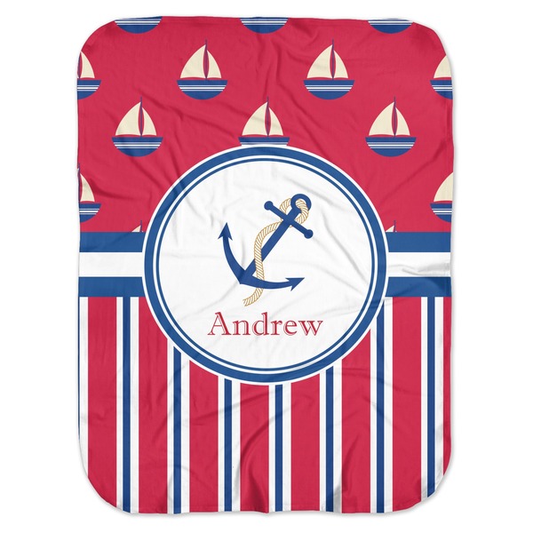Custom Sail Boats & Stripes Baby Swaddling Blanket (Personalized)