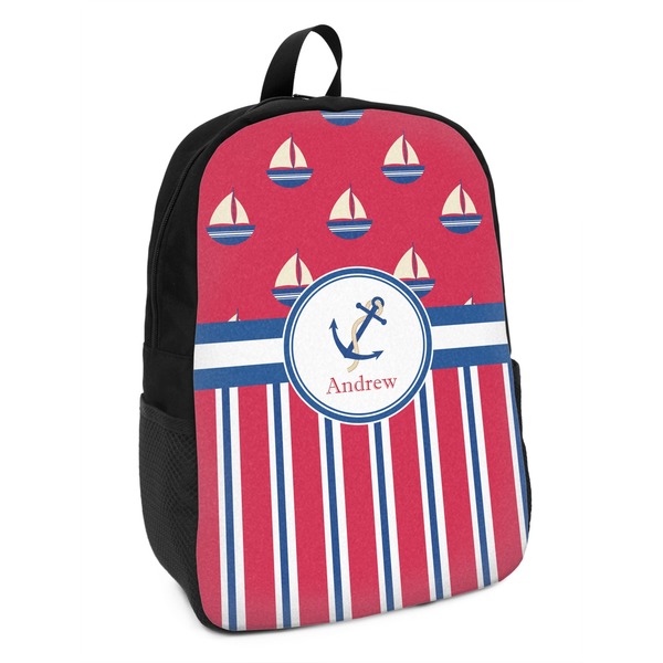 Custom Sail Boats & Stripes Kids Backpack (Personalized)