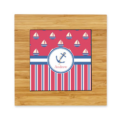 Sail Boats & Stripes Bamboo Trivet with Ceramic Tile Insert (Personalized)