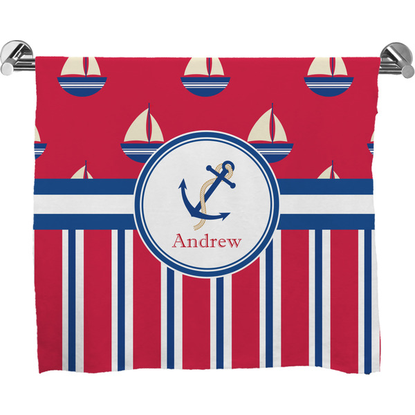 Custom Sail Boats & Stripes Bath Towel (Personalized)