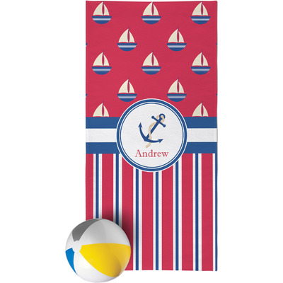 Sail Boats & Stripes Beach Towel (Personalized)