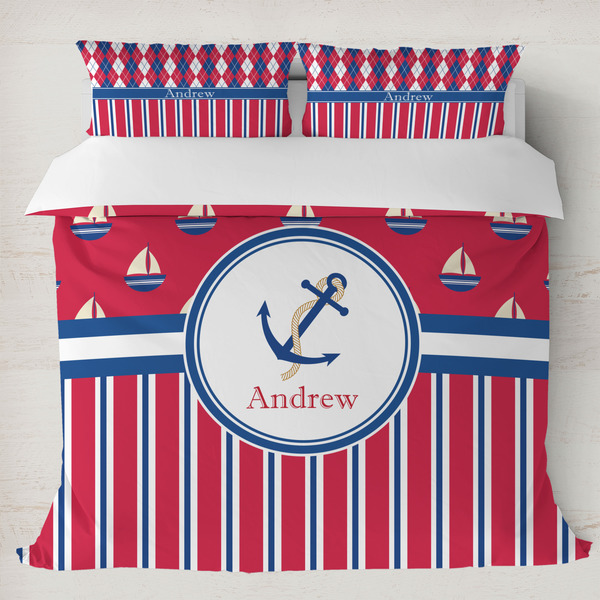 Custom Sail Boats & Stripes Duvet Cover Set - King (Personalized)