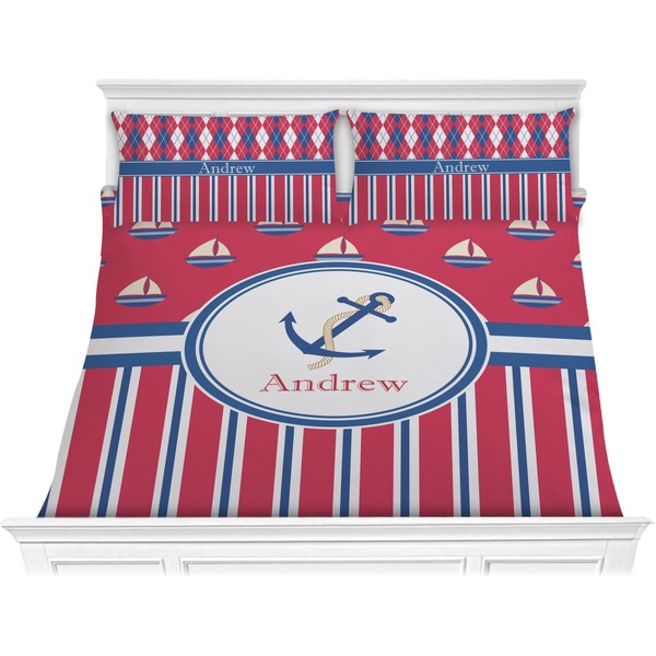 Custom Sail Boats & Stripes Comforter Set - King (Personalized)