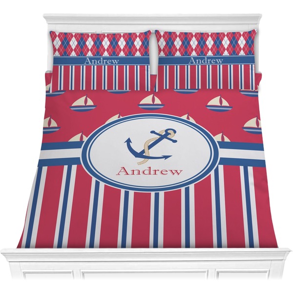 Custom Sail Boats & Stripes Comforter Set - Full / Queen (Personalized)