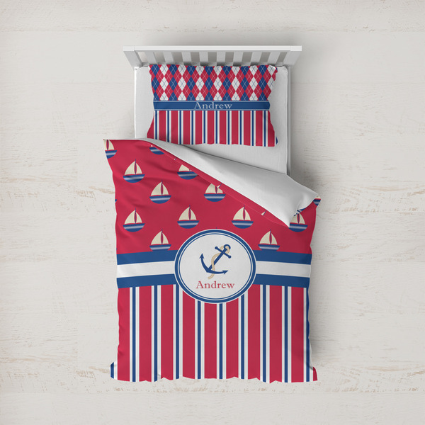 Custom Sail Boats & Stripes Duvet Cover Set - Twin (Personalized)