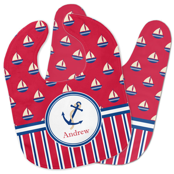 Custom Sail Boats & Stripes Baby Bib w/ Name or Text