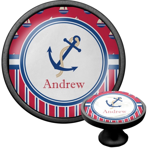 Custom Sail Boats & Stripes Cabinet Knob (Black) (Personalized)