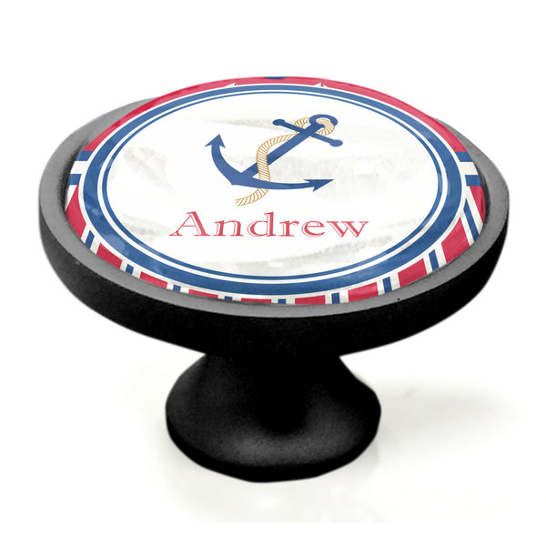 Sail Boats & Stripes Black Custom Cabinet Knob (Side)