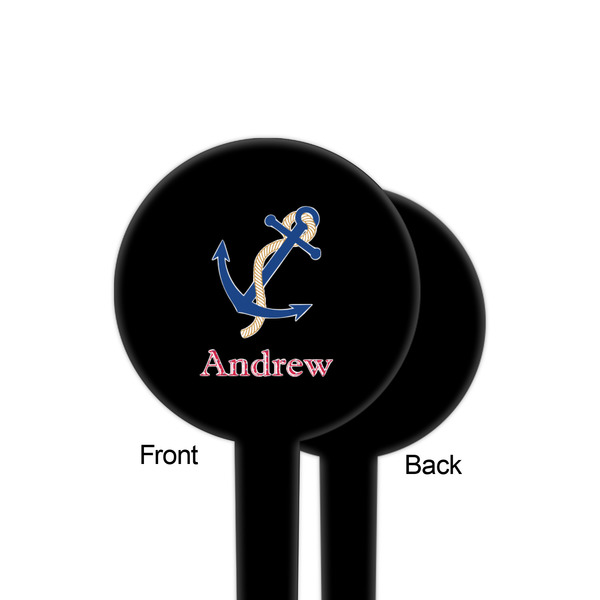 Sail Boats & Stripes Black Plastic 4" Food Pick - Round - Single Sided - Front & Back