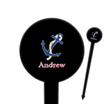 Sail Boats & Stripes 6" Round Plastic Food Picks - Black - Single Sided (Personalized)