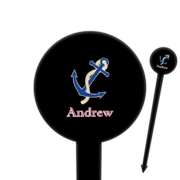 Custom Sail Boats & Stripes 6" Round Plastic Food Picks - Black - Single Sided (Personalized)