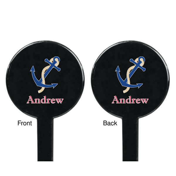 Sail Boats & Stripes Black Plastic 7" Stir Stick - Double Sided - Round - Front & Back