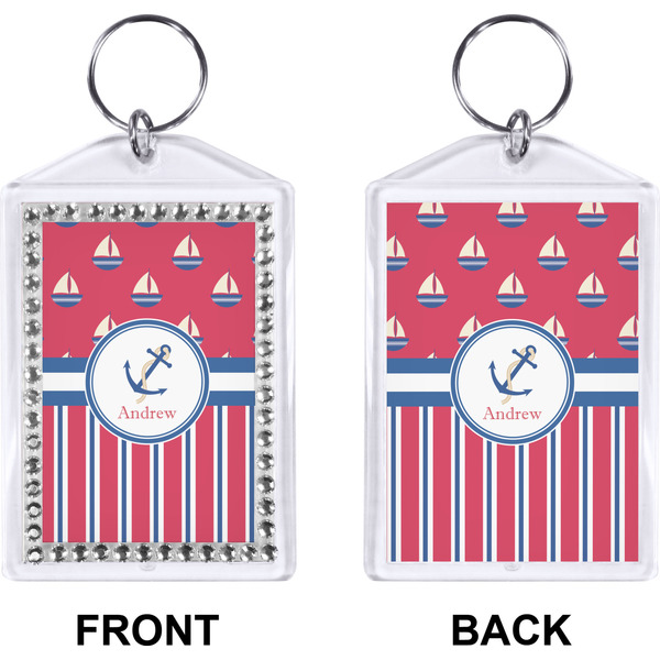 Sail Boats & Stripes Bling Keychain (Front + Back)