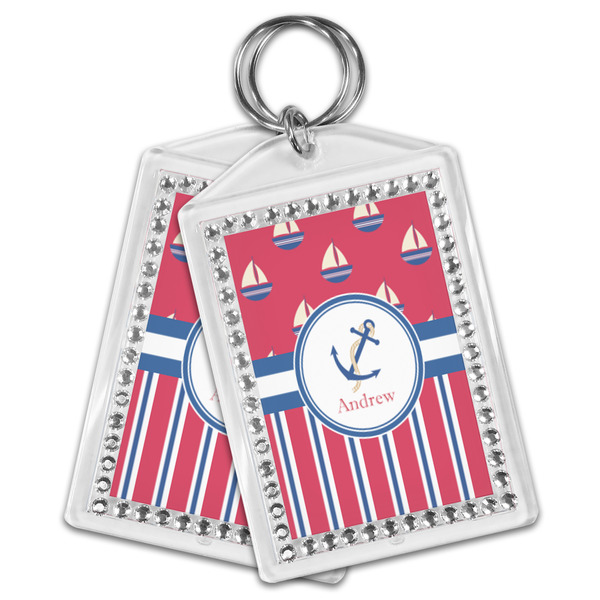Sail Boats & Stripes Bling Keychain - MAIN